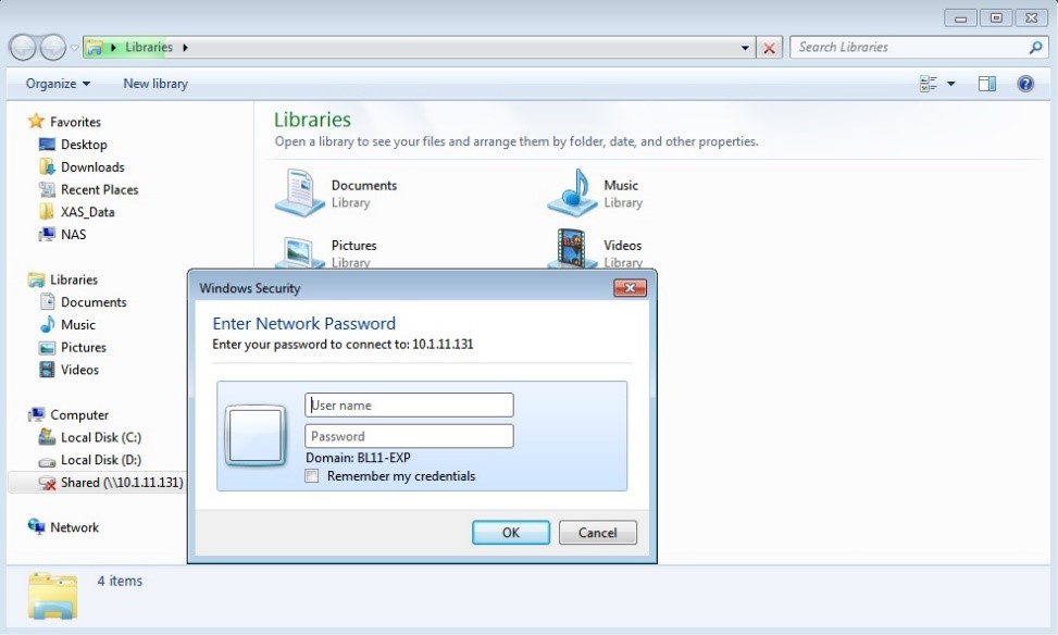 Screenshot: NAS connection